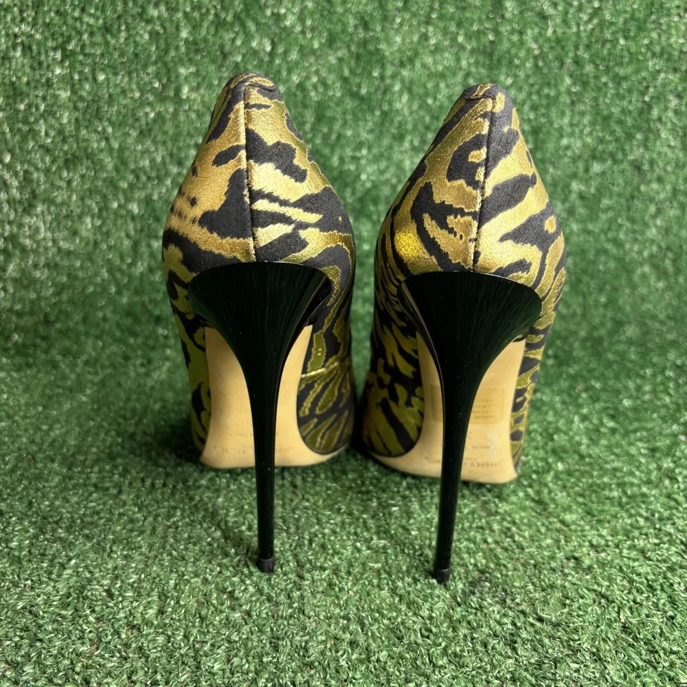 NEW Jimmy Choo‎ Anouk Animal Print Metallic Stiletto Heel Pumps Gold Womens Sz 8